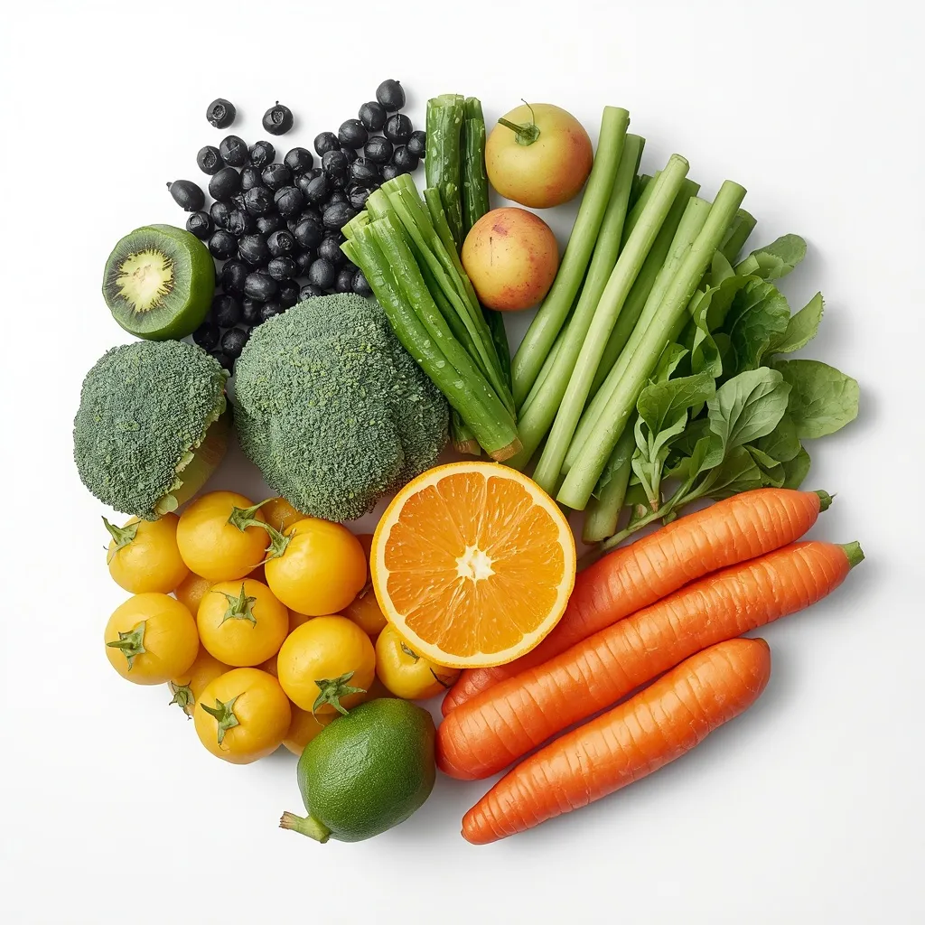 Abstracte editoriale compositie die een leeromgeving voor evenwichtige voeding symboliseert